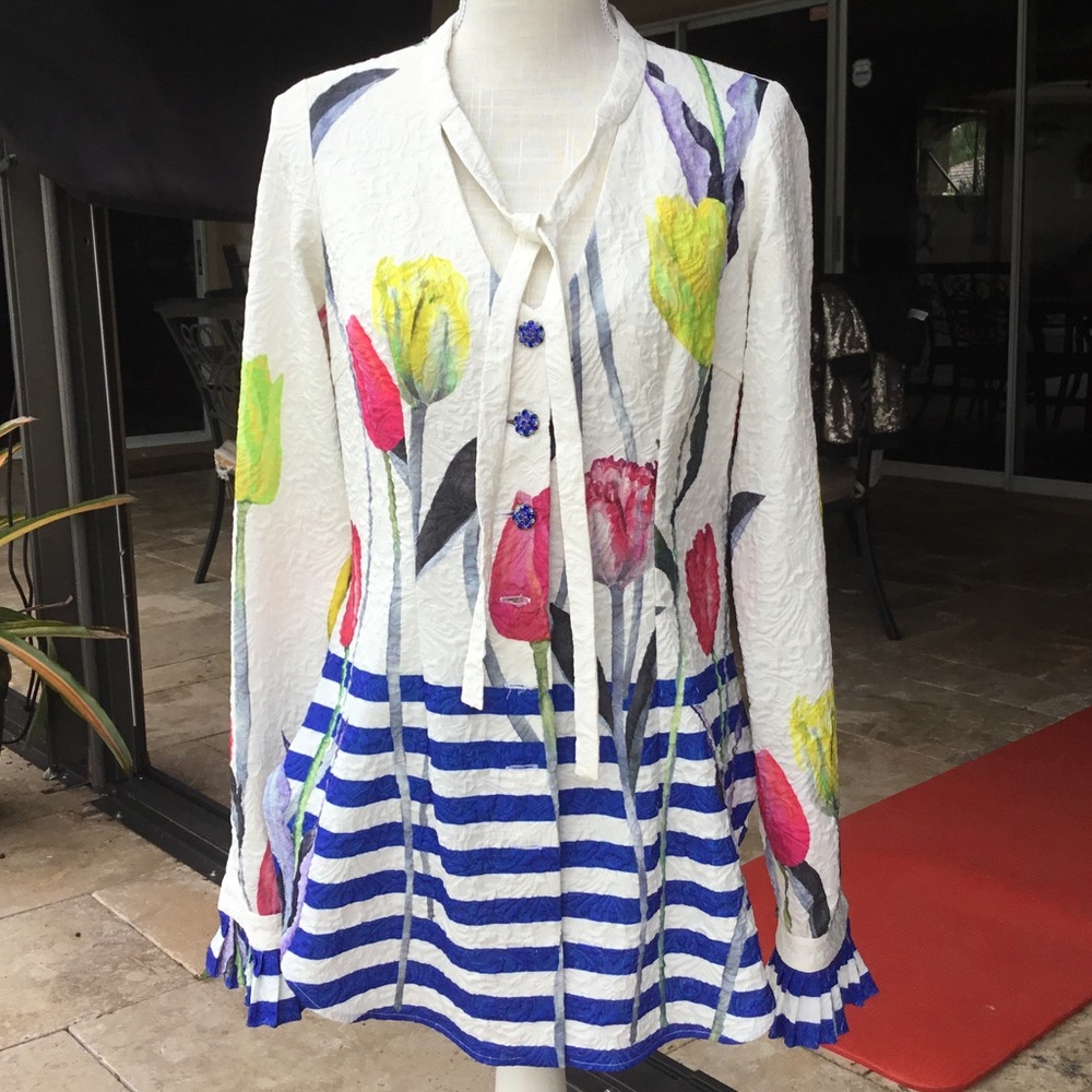 Custom Long Sleeve Floral Blouse w Stripes